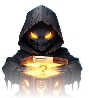 Hooded figure opening the HellSpin secret bonus chest
